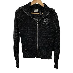 Harley-Davidson Black Sweater S Knit Long Sleeve Metallic Embroidered Full Zip